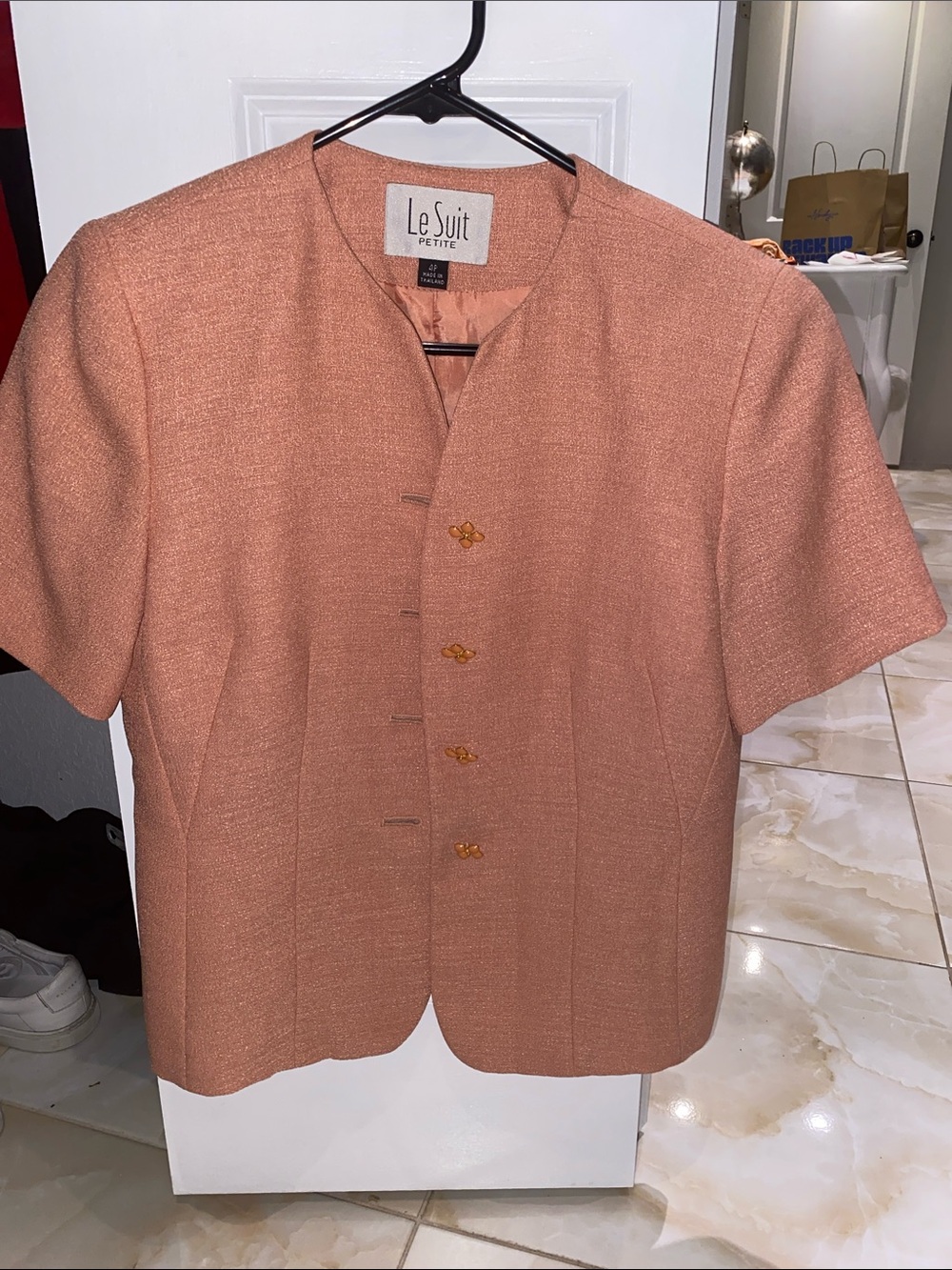 Vintage Le Suit Petite Short-Sleeve Blazer in Peach